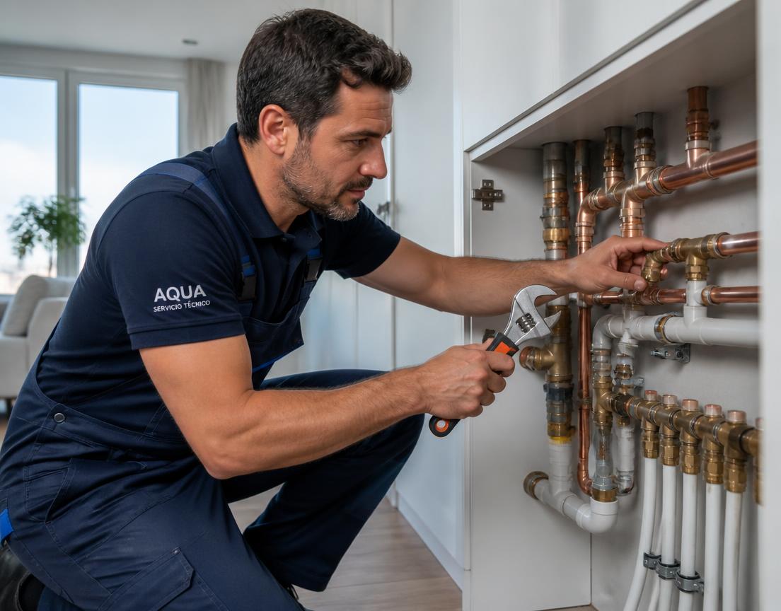 Fontanero revisando la instalación de agua de una vivienda